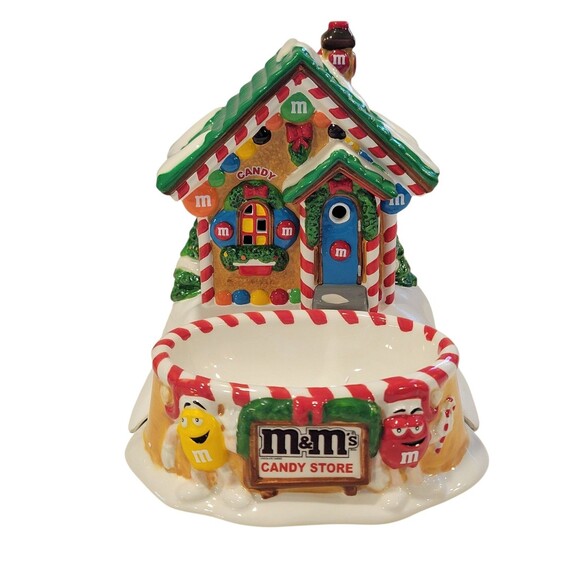 Department 56 M&M's Christmas Candy Shoppe Candy Dish Lighted House 2004 Works - Picture 1 of 15